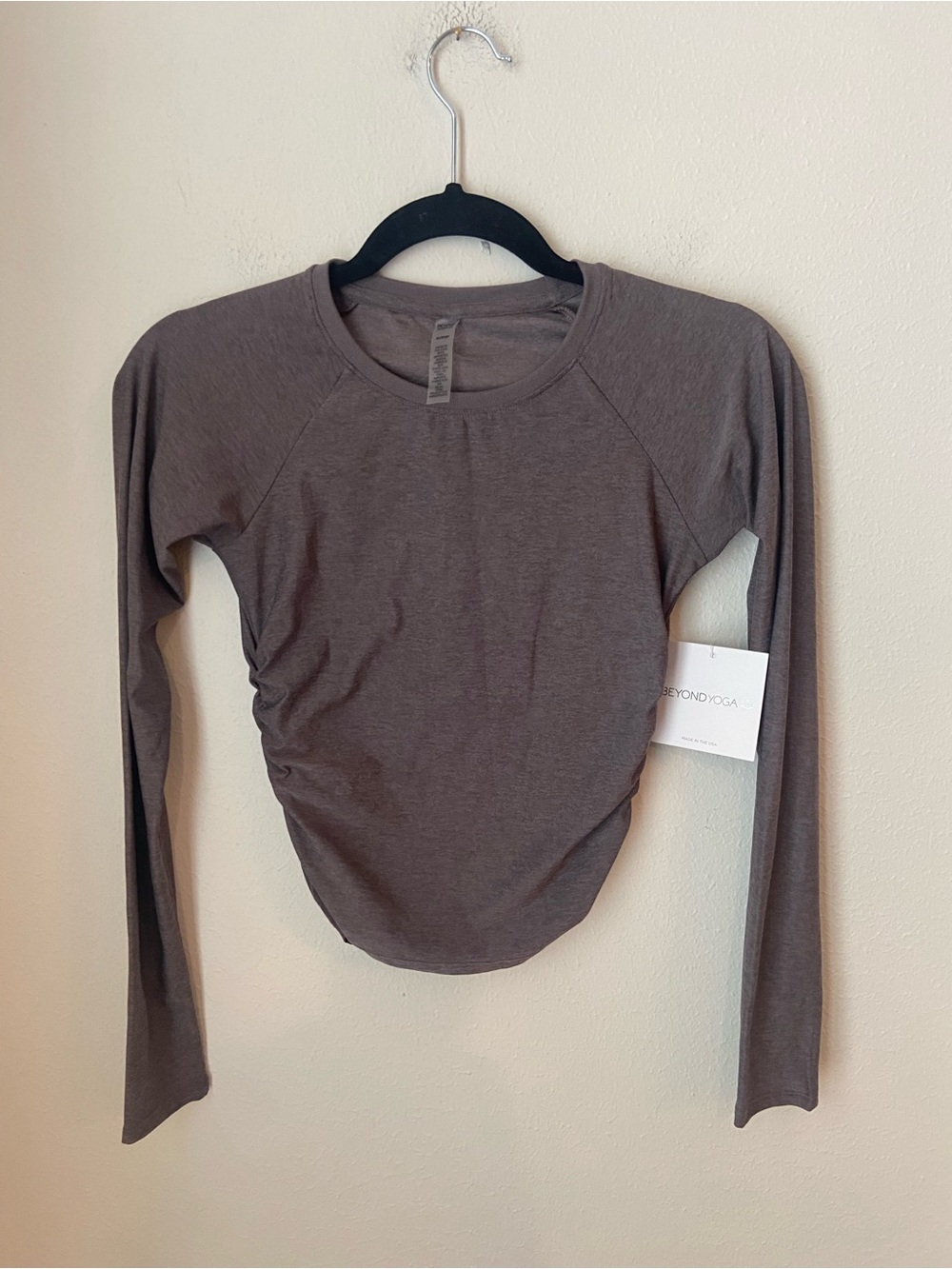NWT Beyond Yoga Featherweight Your Fit Long Sleeve Top Umber Heather XS Ruched